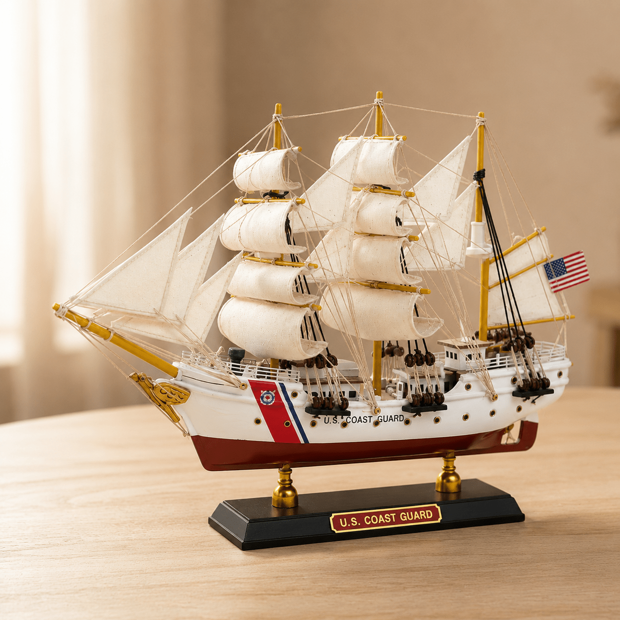 U.S. Coast Guard Wooden Ship Model – Classic 33 cm - Ocean Relic Studio- Handcrafted Wooden Ship Model
