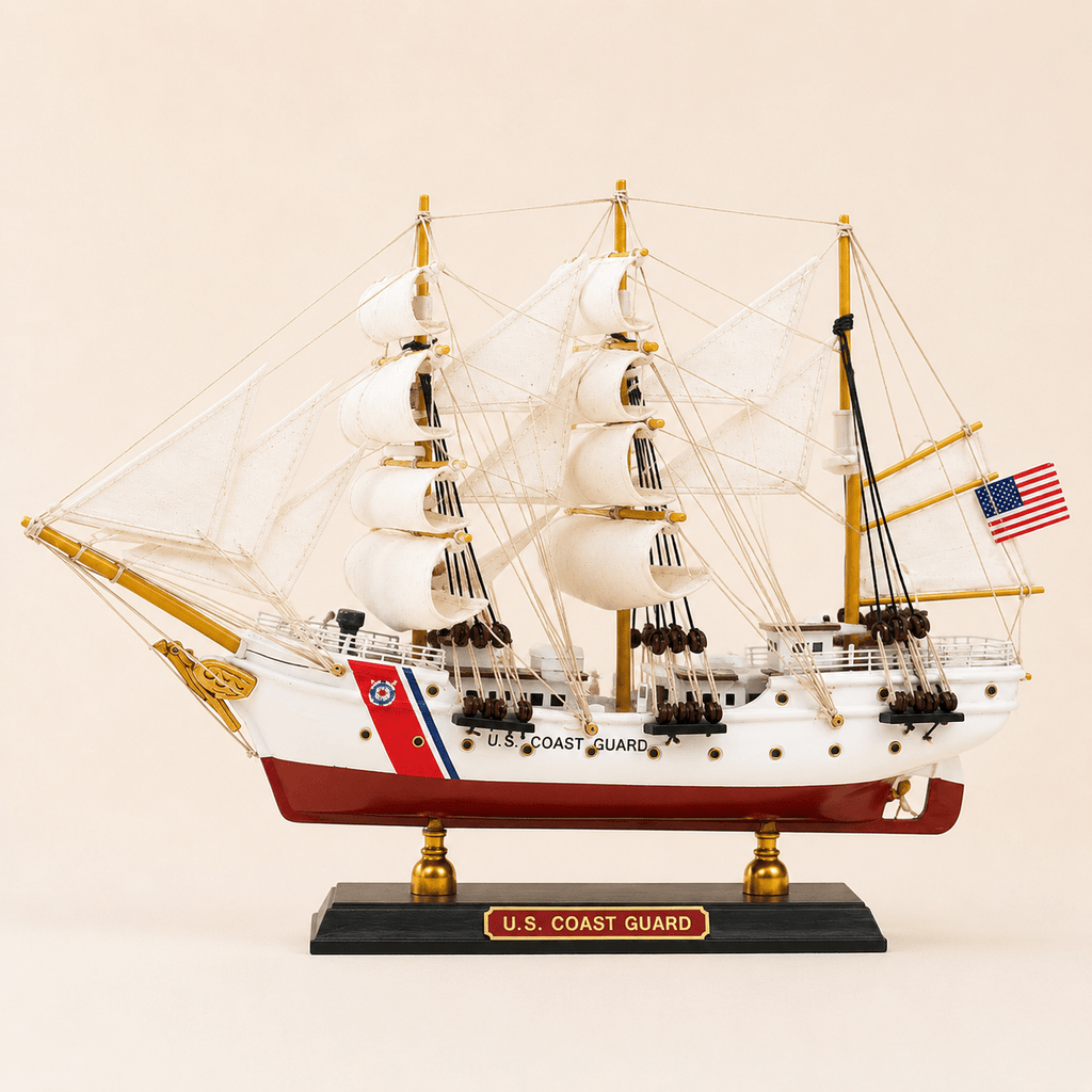 U.S. Coast Guard Wooden Ship Model – Classic 33 cm - Ocean Relic Studio- Handcrafted Wooden Ship Model