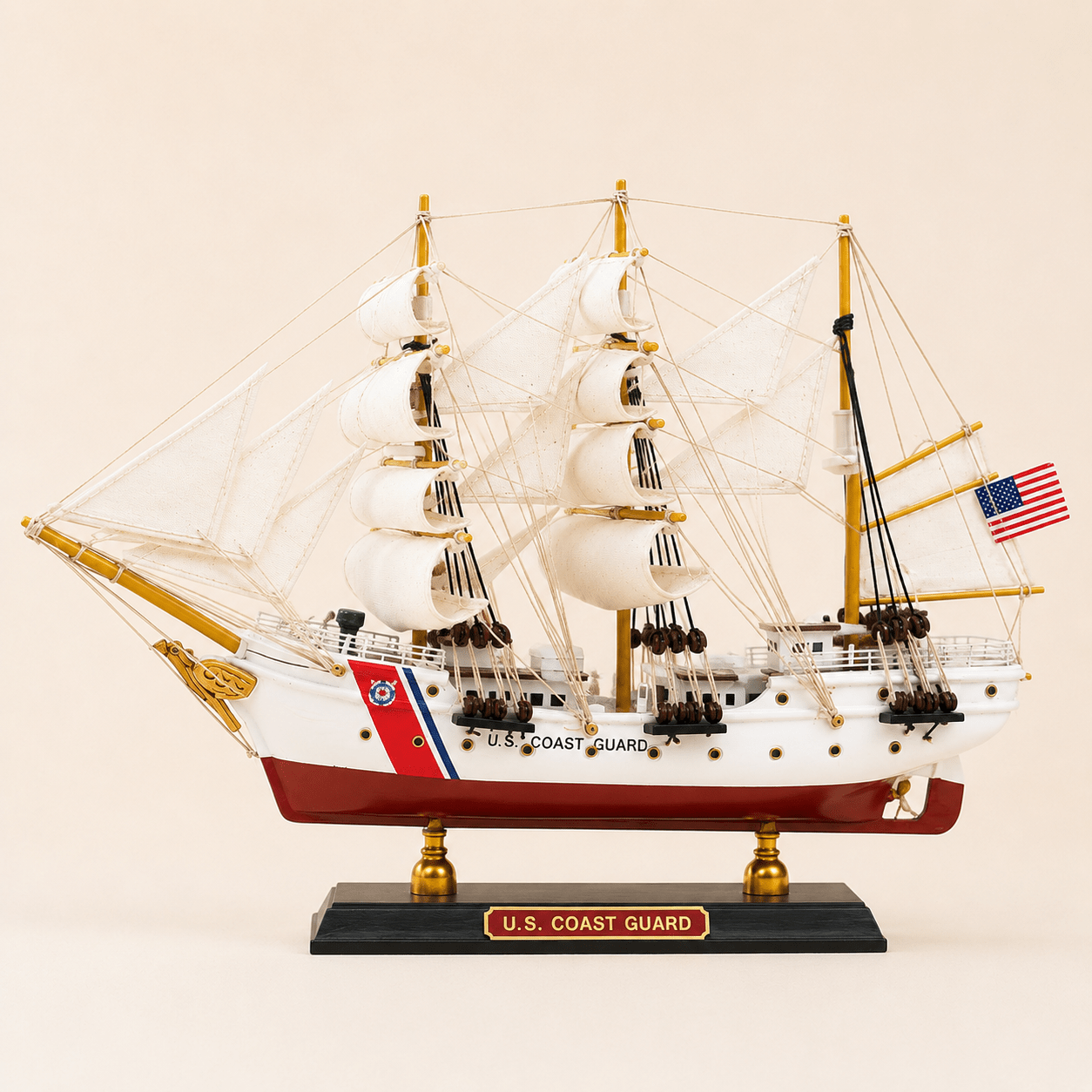 U.S. Coast Guard Wooden Ship Model – Classic 33 cm - Ocean Relic Studio- Handcrafted Wooden Ship Model