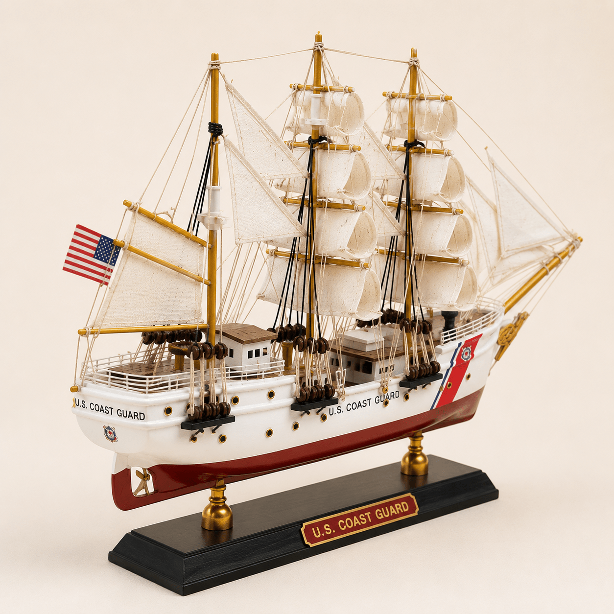 U.S. Coast Guard Wooden Ship Model – Classic 33 cm - Ocean Relic Studio- Handcrafted Wooden Ship Model