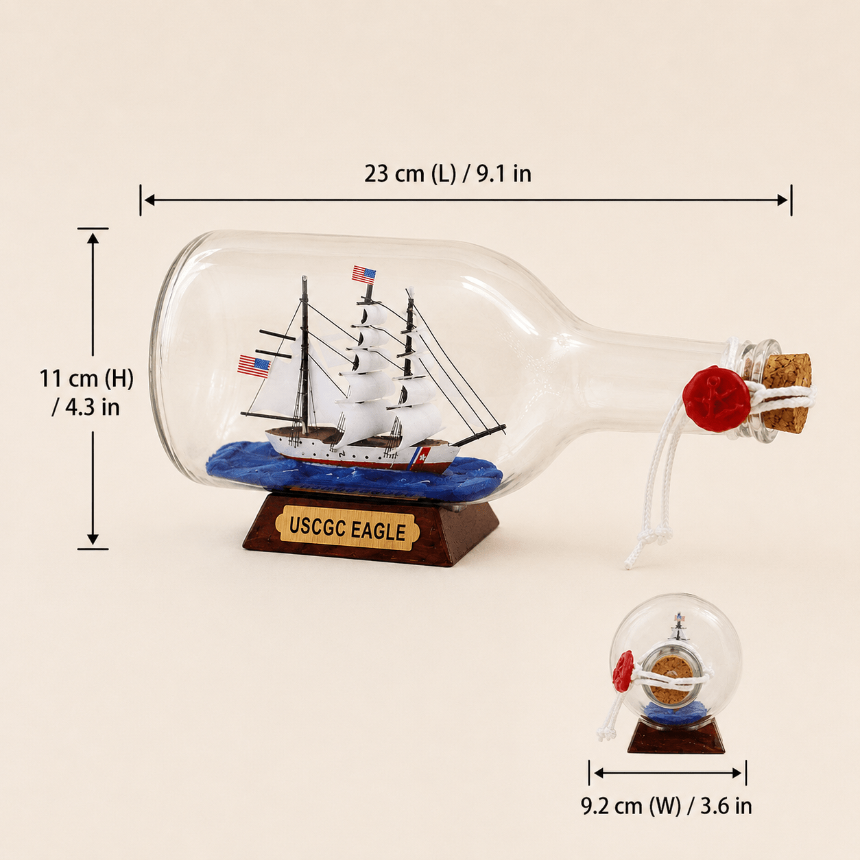 USCGC Eagle Ship in a Bottle – US Coast Guard Tall Ship Nautical Decor - Ocean Relic Studio- Handcrafted Wooden Ship Model