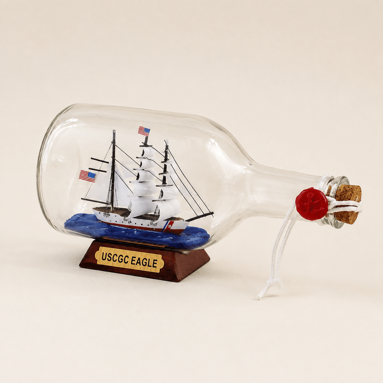 USCGC Eagle Ship in a Bottle – US Coast Guard Tall Ship Nautical Decor - Ocean Relic Studio- Handcrafted Wooden Ship Model