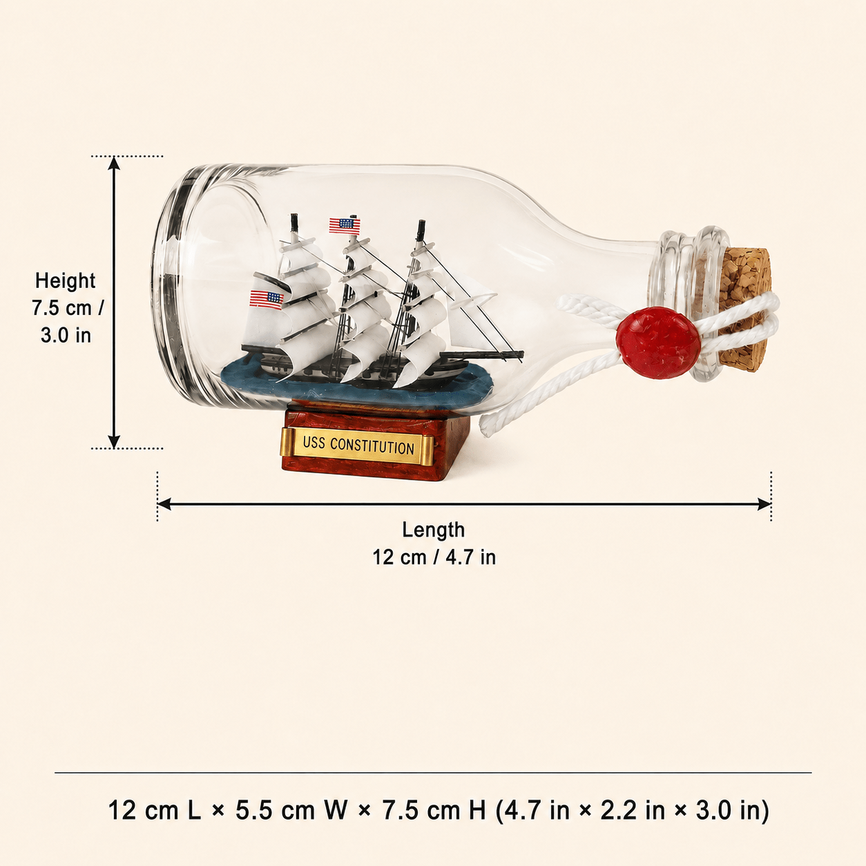 USS Constitution Ship in a Bottle – Handcrafted Nautical Decor - Ocean Relic Studio- Handcrafted Wooden Ship Model