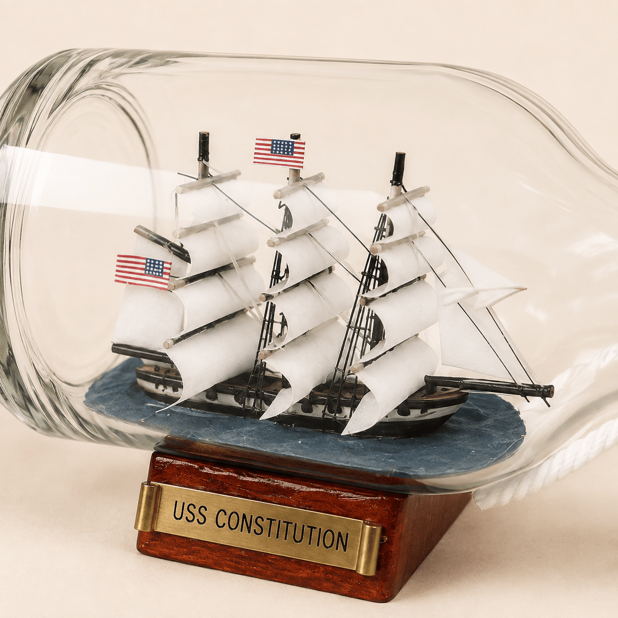 USS Constitution Ship in a Bottle – Handcrafted Nautical Decor - Ocean Relic Studio- Handcrafted Wooden Ship Model