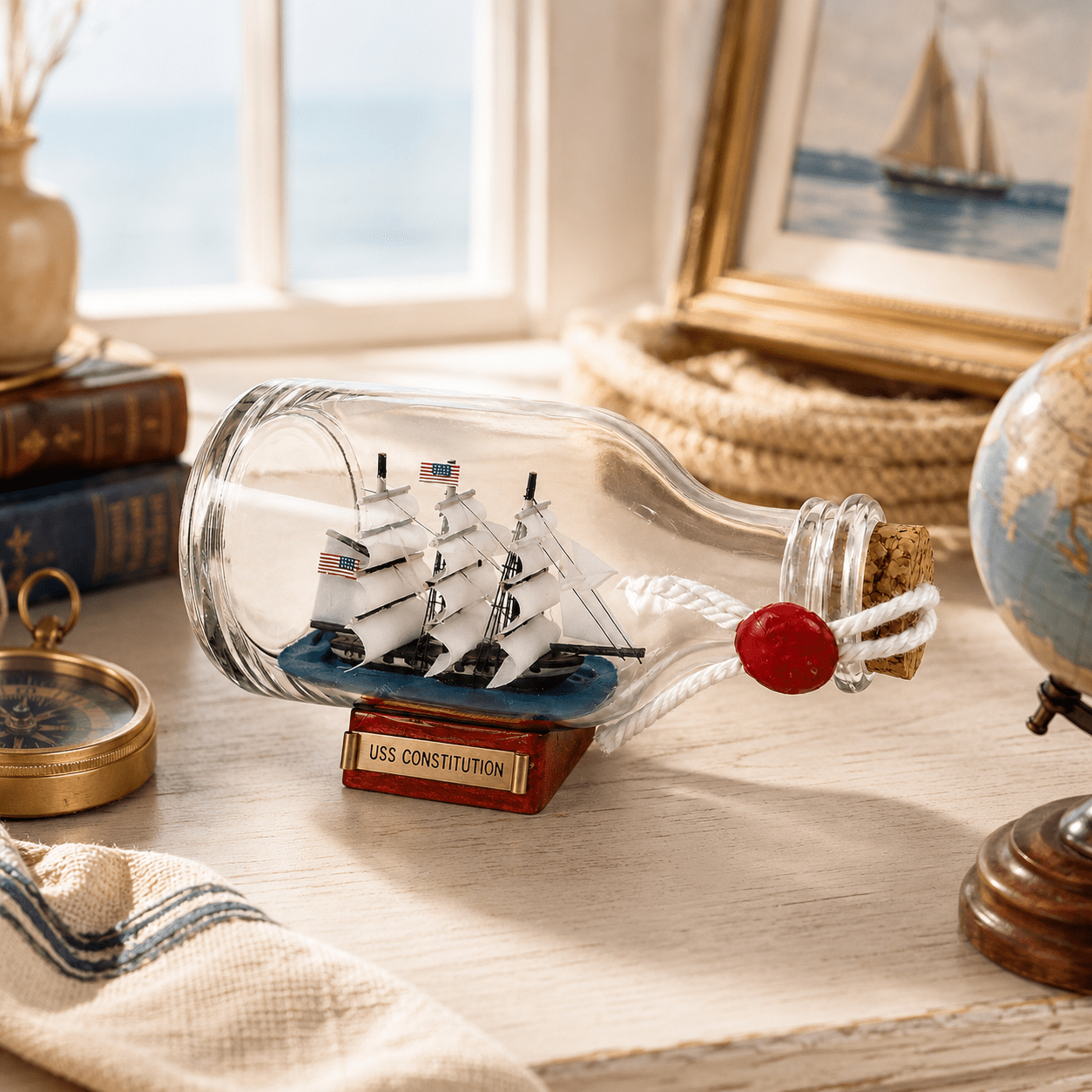 USS Constitution Ship in a Bottle – Handcrafted Nautical Decor - Ocean Relic Studio- Handcrafted Wooden Ship Model