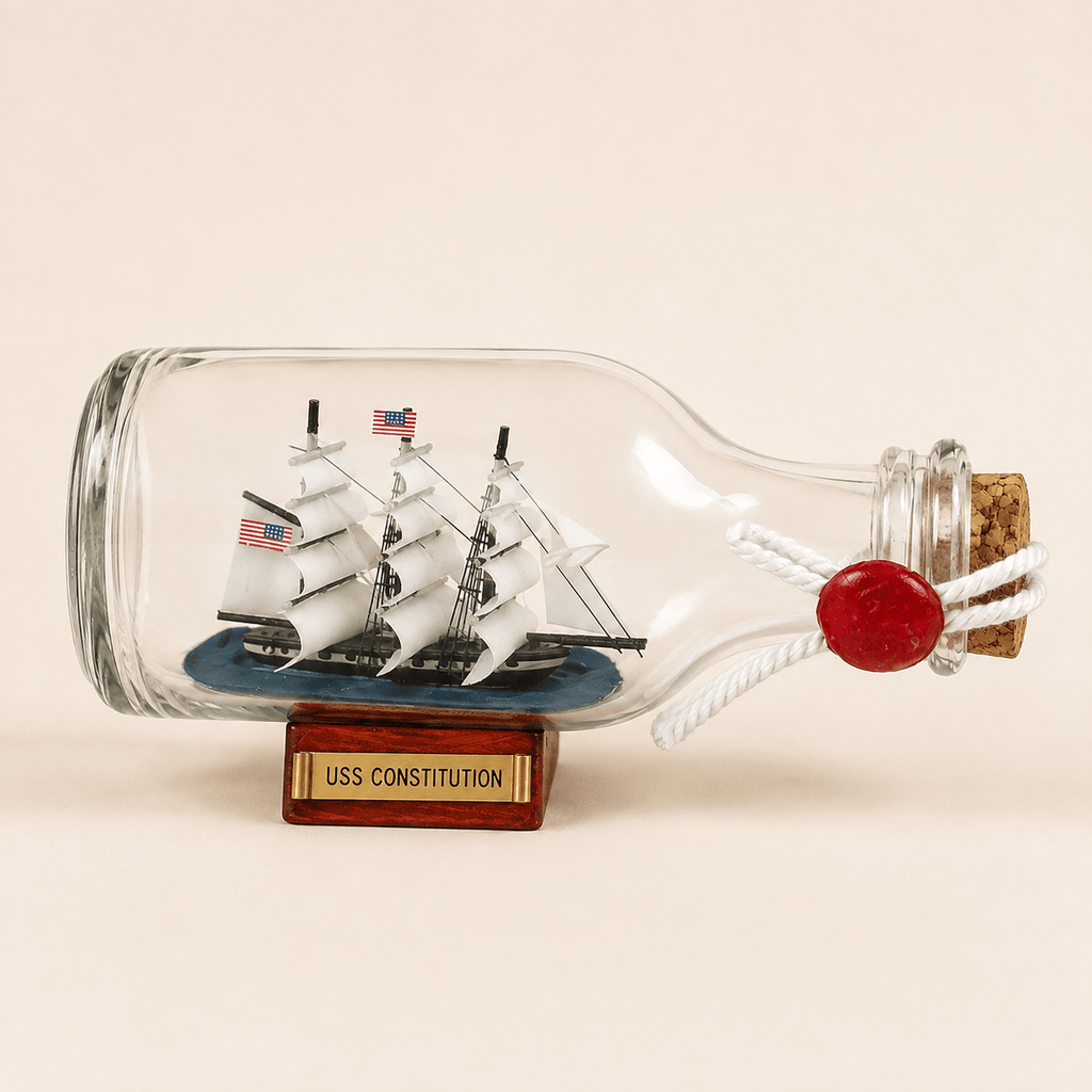 USS Constitution Ship in a Bottle – Handcrafted Nautical Decor - Ocean Relic Studio- Handcrafted Wooden Ship Model