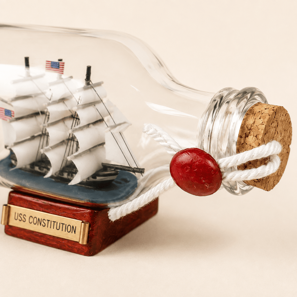 USS Constitution Ship in a Bottle – Handcrafted Nautical Decor - Ocean Relic Studio- Handcrafted Wooden Ship Model