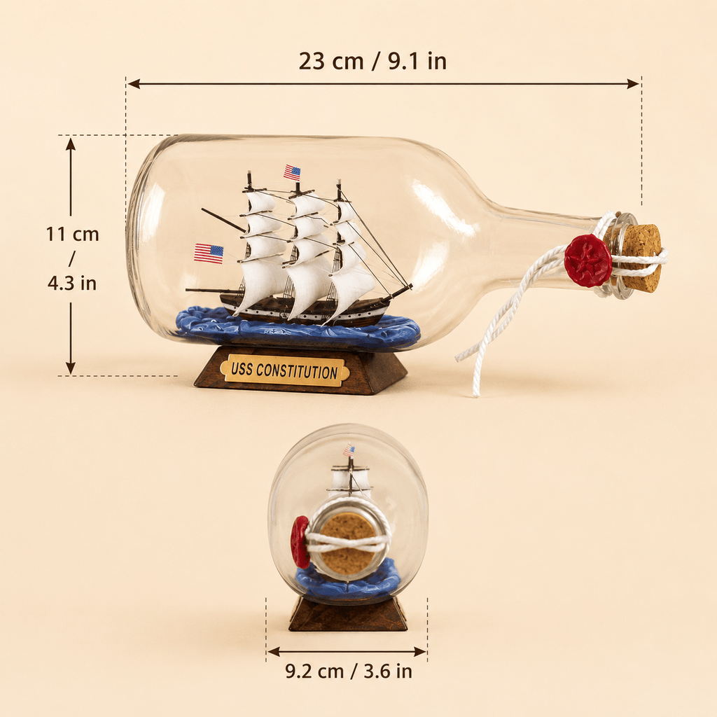 USS Constitution Ship in a Bottle – Large Display 23 cm - Ocean Relic Studio