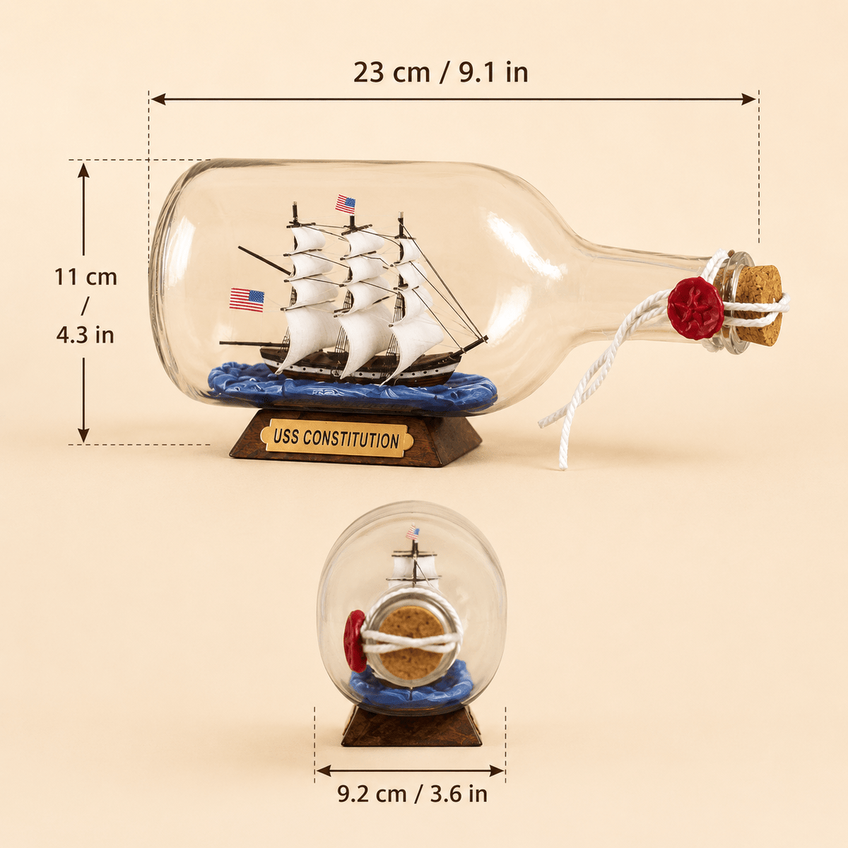 USS Constitution Ship in a Bottle – Large Display 23 cm - Ocean Relic Studio