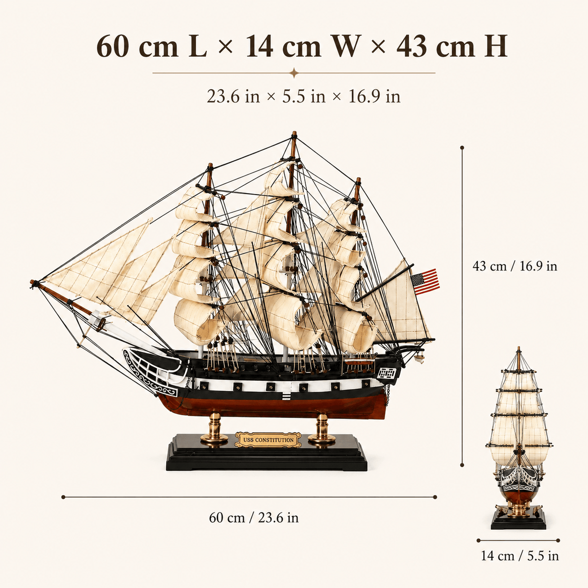 USS Constitution Wooden Ship Model – Premium 60 cm - Ocean Relic Studio