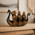 Viking Drakkar Resin Ship Model – Warriors & Shields - Ocean Relic Studio- Handcrafted Wooden Ship Model