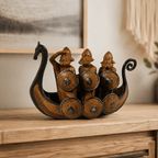 Viking Drakkar Resin Ship Model – Warriors & Shields - Ocean Relic Studio- Handcrafted Wooden Ship Model