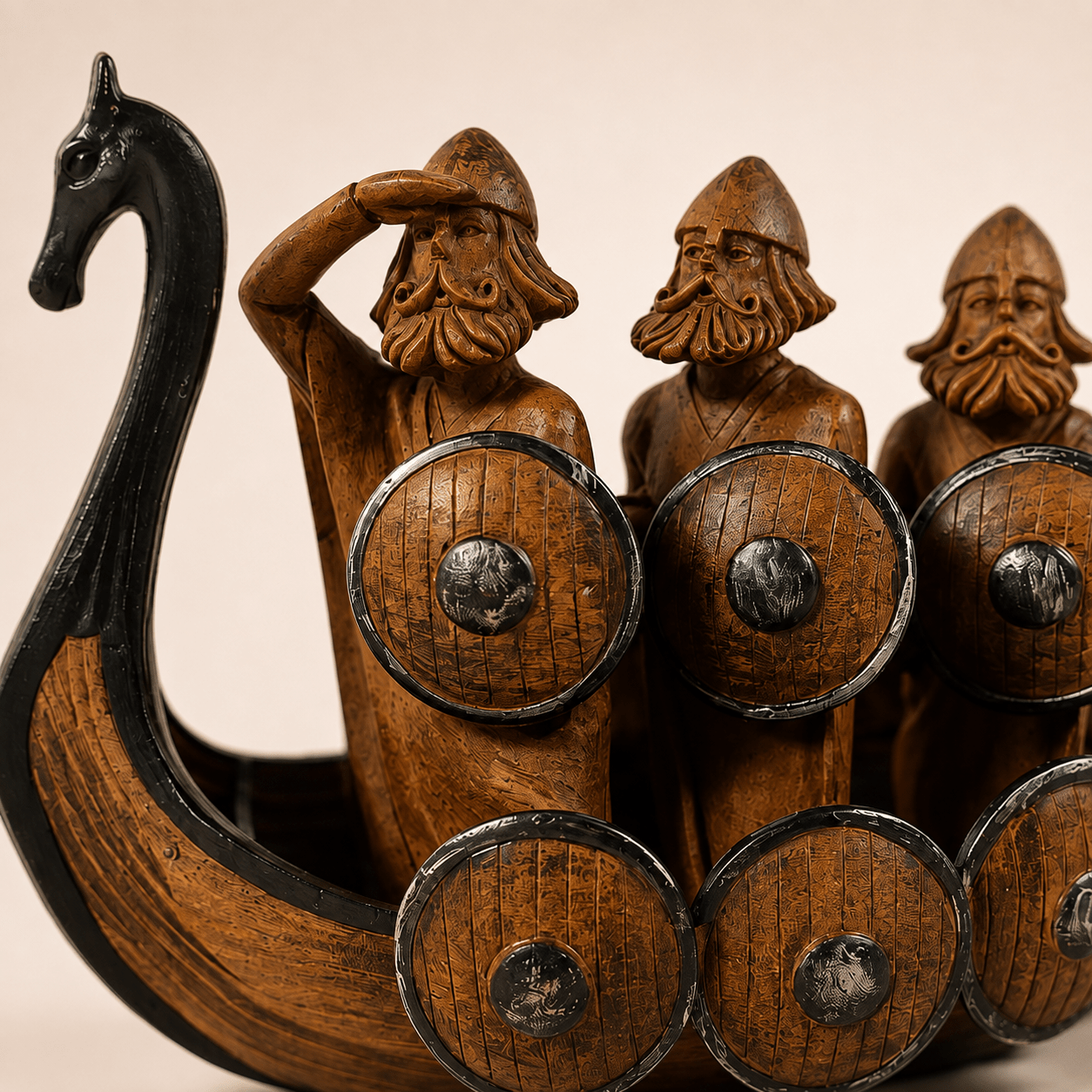 Viking Drakkar Resin Ship Model – Warriors & Shields - Ocean Relic Studio- Handcrafted Wooden Ship Model