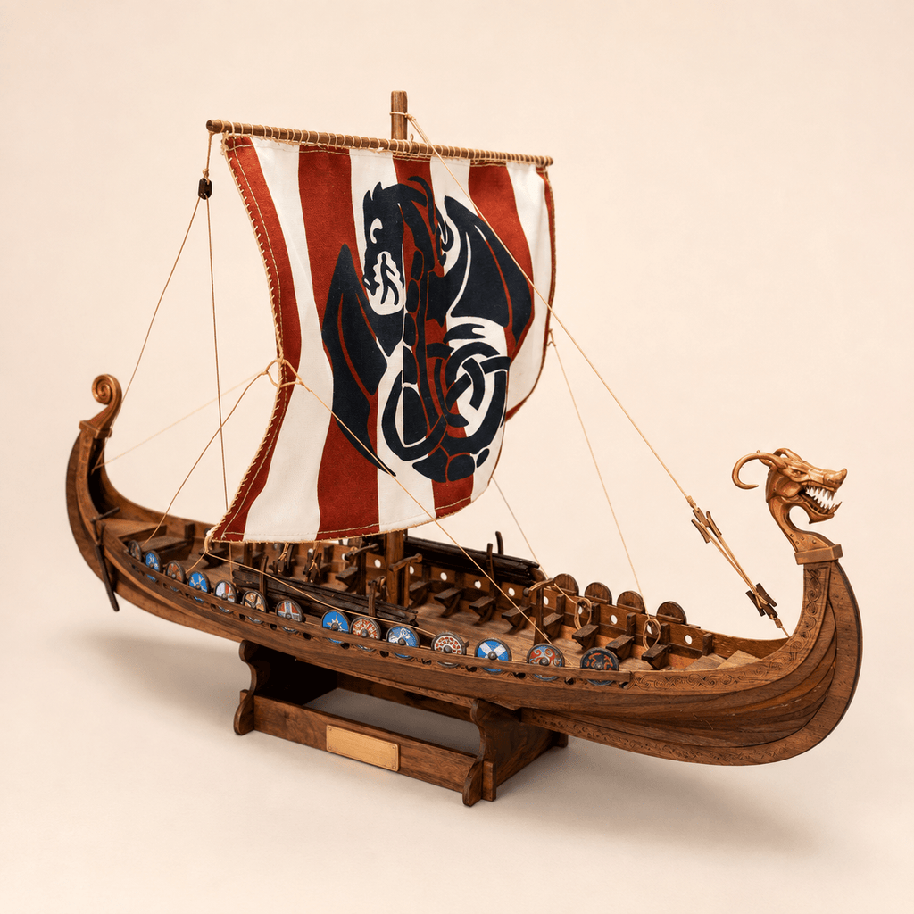 Viking Drakkar Wooden Ship Model Kit – 1:48 Scale Norse Longship - Ocean Relic Studio- Handcrafted Wooden Ship Model