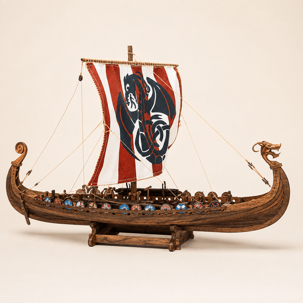 Viking Drakkar Wooden Ship Model Kit – 1:48 Scale Norse Longship - Ocean Relic Studio- Handcrafted Wooden Ship Model
