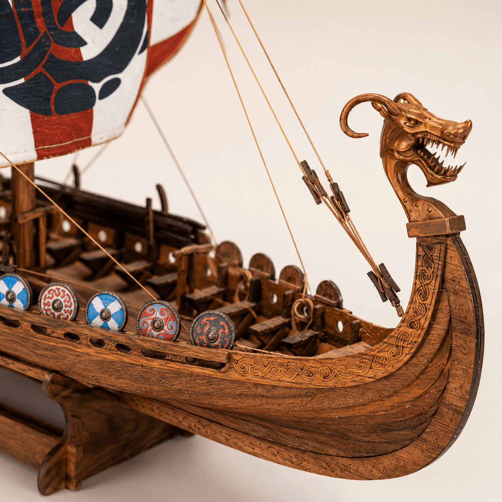 Viking Drakkar Wooden Ship Model Kit – 1:48 Scale Norse Longship - Ocean Relic Studio- Handcrafted Wooden Ship Model
