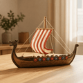 Viking Longship Resin Ship Model – Drakkar Dragon Prow & Striped Sail - Ocean Relic Studio- Handcrafted Wooden Ship Model