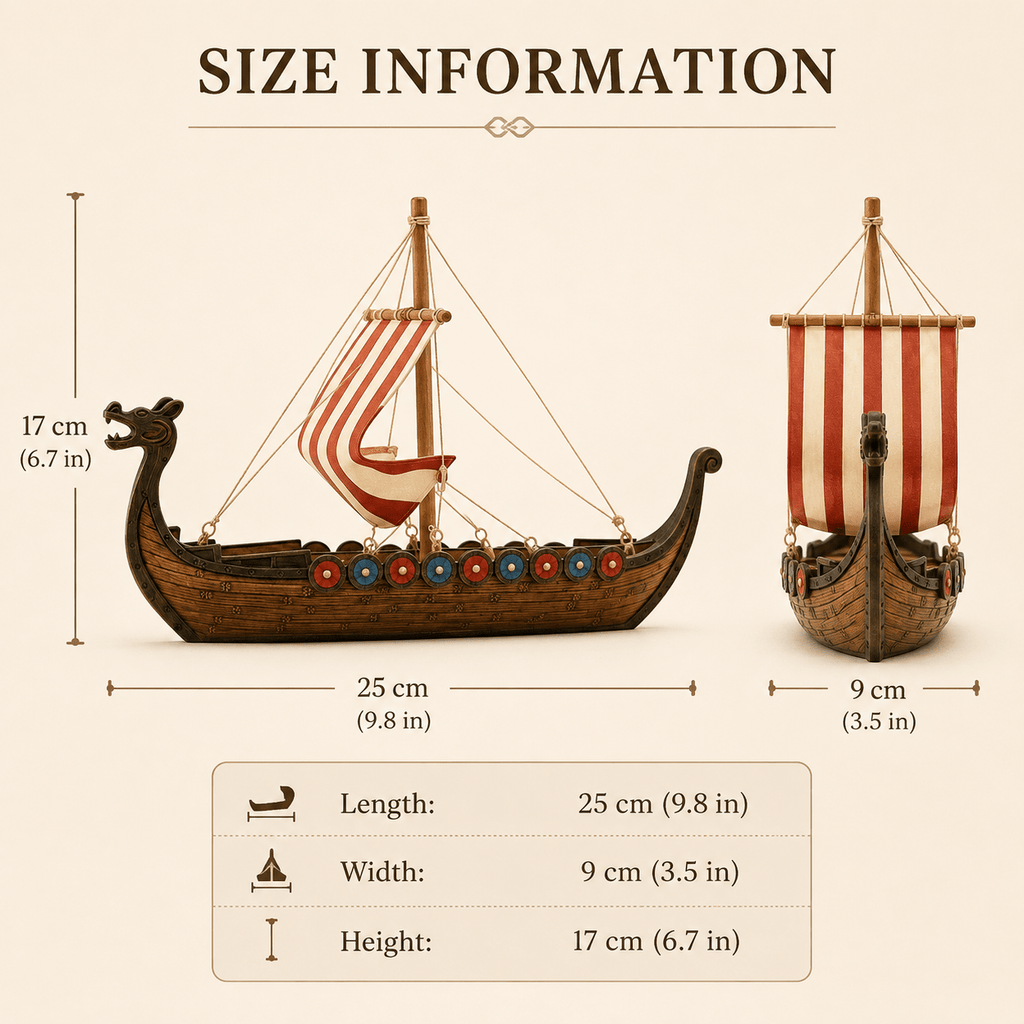 Viking Longship Resin Ship Model – Drakkar Dragon Prow & Striped Sail - Ocean Relic Studio- Handcrafted Wooden Ship Model
