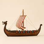 Viking Longship Resin Ship Model – Drakkar Dragon Prow & Striped Sail - Ocean Relic Studio- Handcrafted Wooden Ship Model