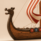 Viking Longship Resin Ship Model – Drakkar Dragon Prow & Striped Sail - Ocean Relic Studio- Handcrafted Wooden Ship Model