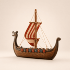Viking Longship Resin Ship Model – Drakkar Dragon Prow & Striped Sail - Ocean Relic Studio- Handcrafted Wooden Ship Model