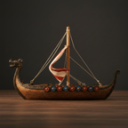 Model of a Viking longship with a dark background