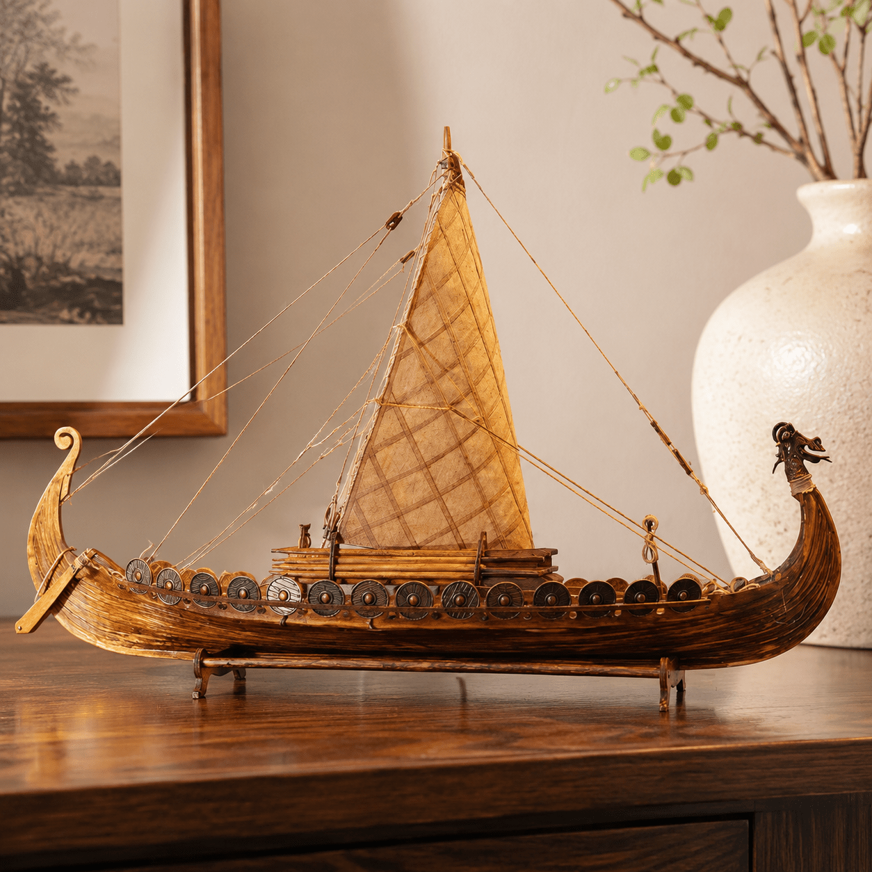 Viking Longship Wooden Ship Model Kit – 1:50 Scale Norse Drakkar - Ocean Relic Studio- Handcrafted Wooden Ship Model