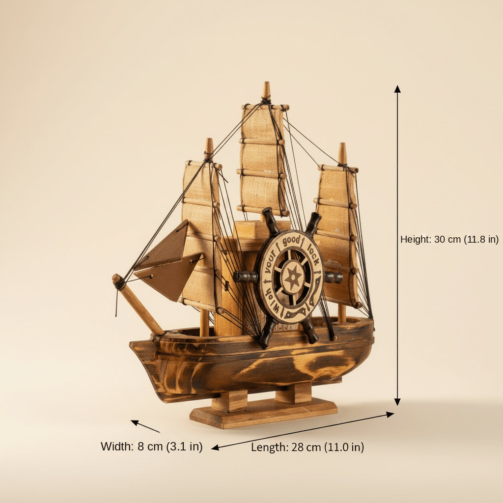 Vintage Wooden Sailboat Model – Compact Nautical Desk Decor - Ocean Relic Studio