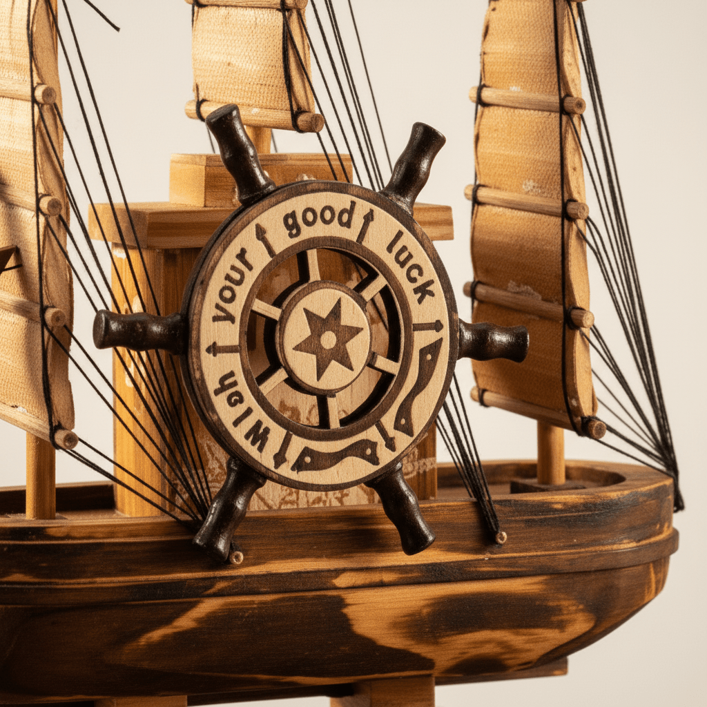 Vintage Wooden Sailboat Model – Compact Nautical Desk Decor - Ocean Relic Studio