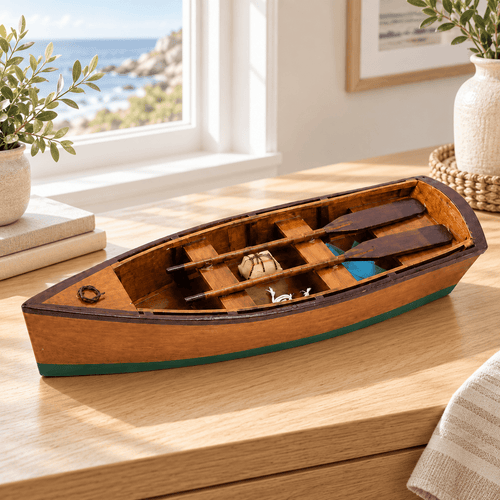 Wooden Rowboat Model – Handcrafted Solid Wood Boat - Ocean Relic Studio