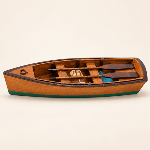 Wooden Rowboat Model – Handcrafted Solid Wood Boat - Ocean Relic Studio