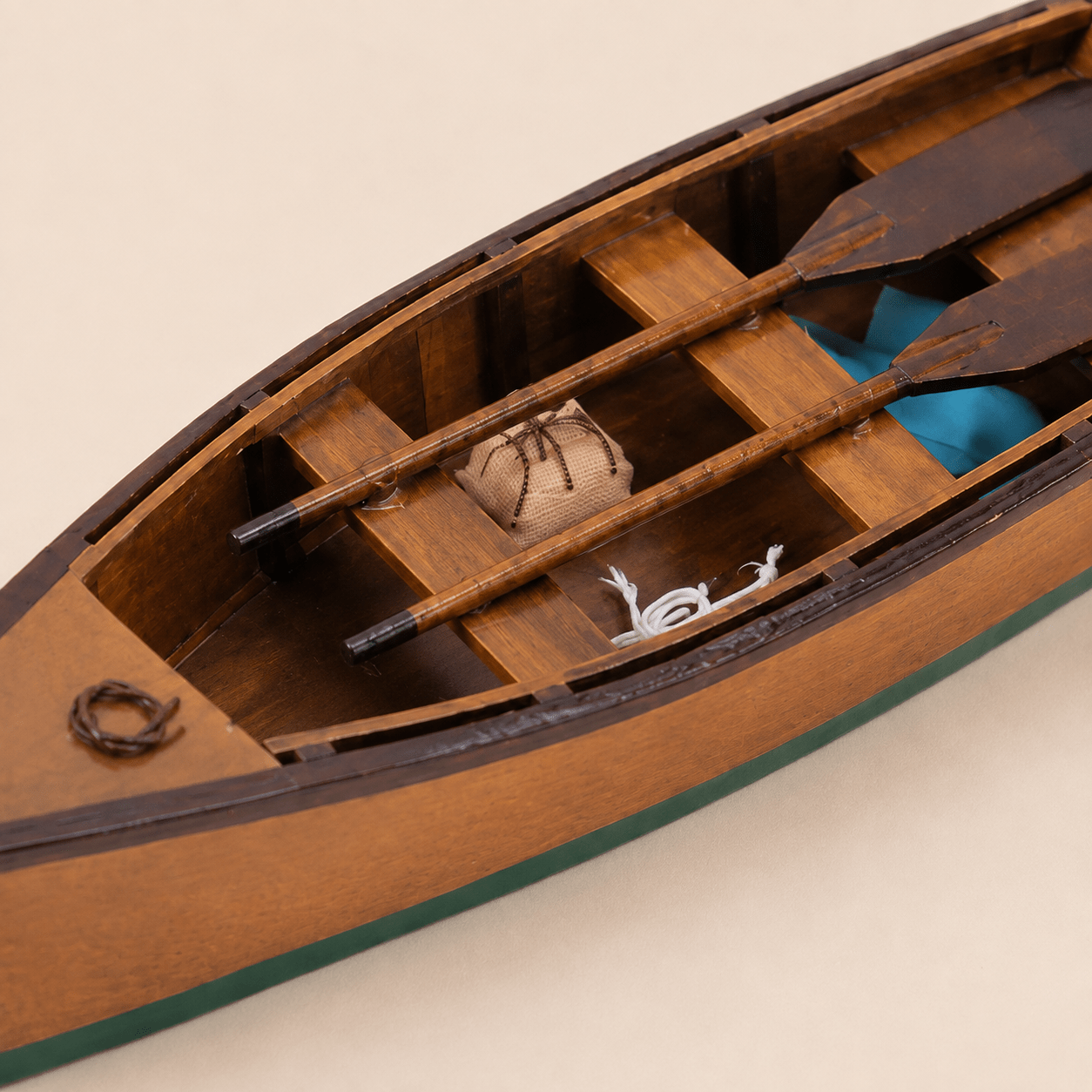 Wooden Rowboat Model – Handcrafted Solid Wood Boat - Ocean Relic Studio- Handcrafted Wooden Ship Model
