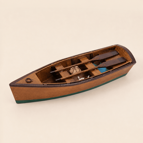 Wooden Rowboat Model – Handcrafted Solid Wood Boat - Ocean Relic Studio- Handcrafted Wooden Ship Model