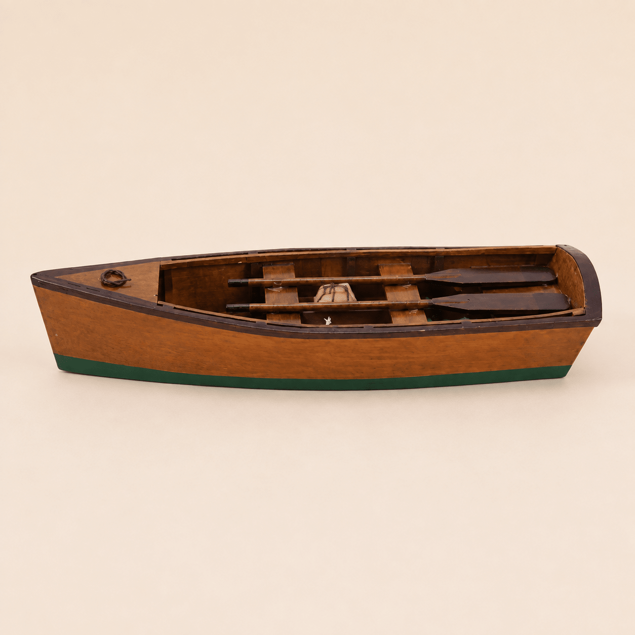 Wooden Rowboat Model – Handcrafted Solid Wood Boat - Ocean Relic Studio- Handcrafted Wooden Ship Model