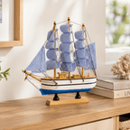 Wooden Sailboat Ship Model – Decorative Desk Ornament - Ocean Relic Studio- Handcrafted Wooden Ship Model